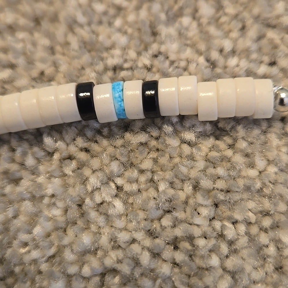 Puka Beaded Necklace in White, Black Blue - Picture 2 of 3